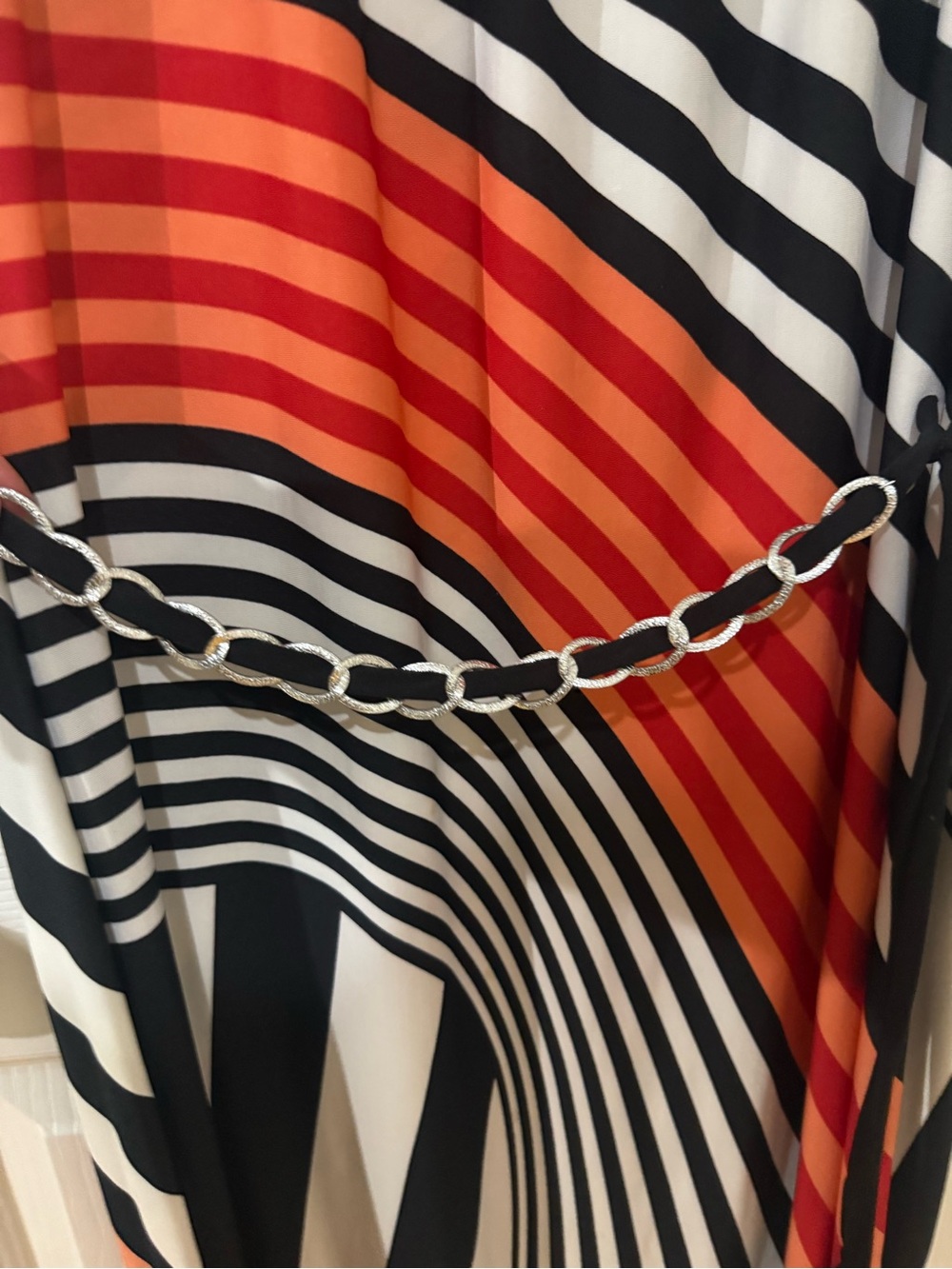 Striped Orange and Black Women's Dress with Chain Detail